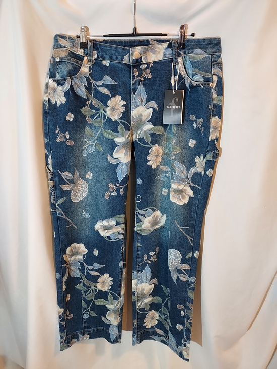 Flamingals Denim - NWT Flamingals Blue Vintage Floral Print Straight Leg Denim Jeans Size XL